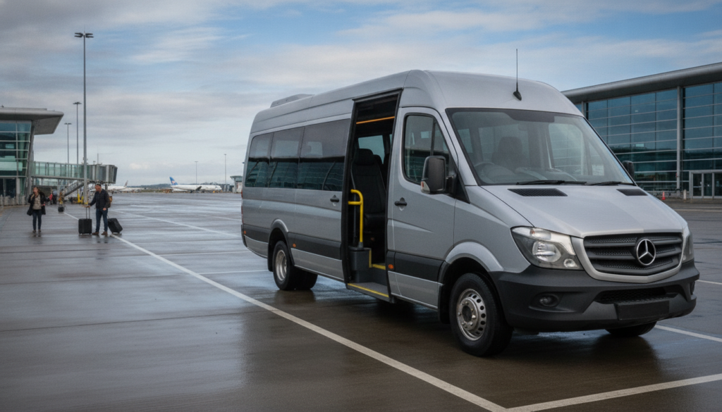 Booking Your Glasgow Airport Minibus: A Step-by-Step Guide for Groups. — executive minibus meeting a group at Glasgow Airport
