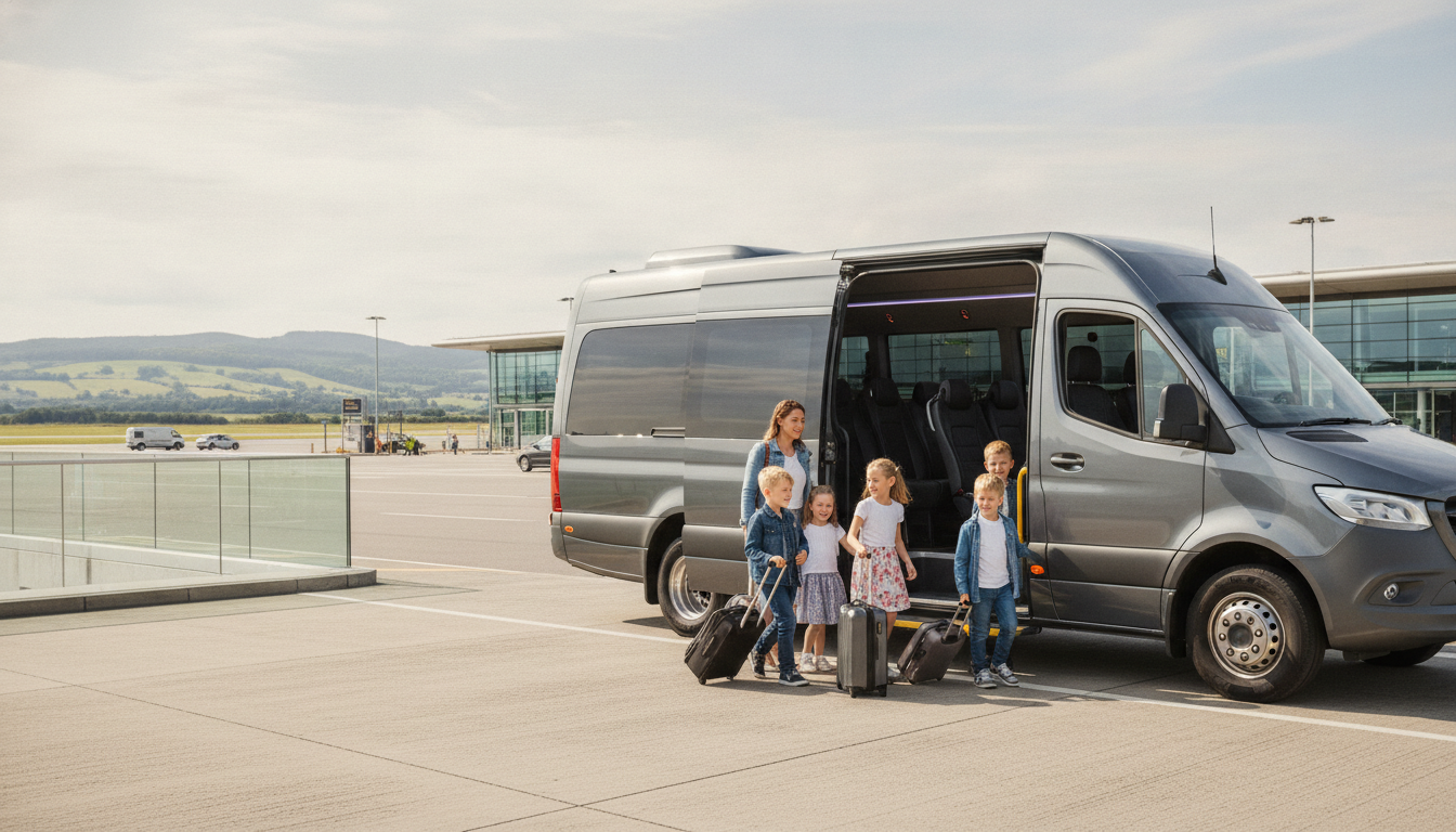 Stress-Free Family Airport Runs to Glasgow Airport: A Minibus Advantage. — executive minibus meeting a group at Glasgow Airport