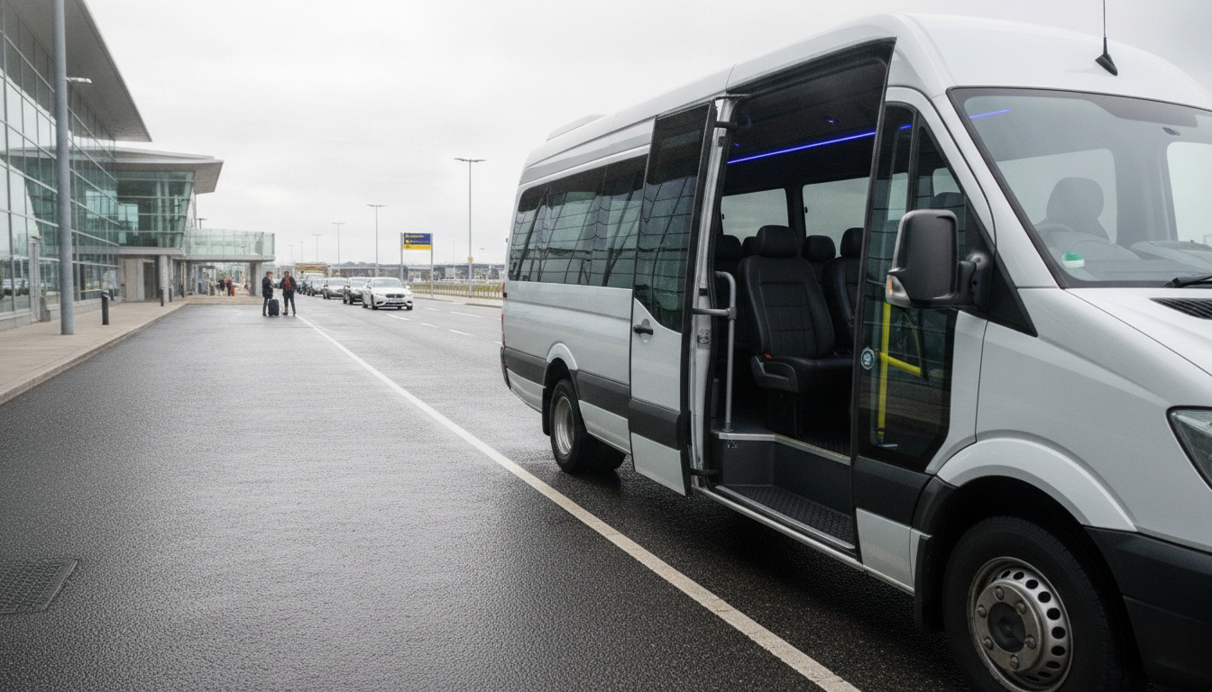 Choosing the Right Minibus Size for Your Glasgow Group Travel. — executive minibus meeting a group at Glasgow Airport
