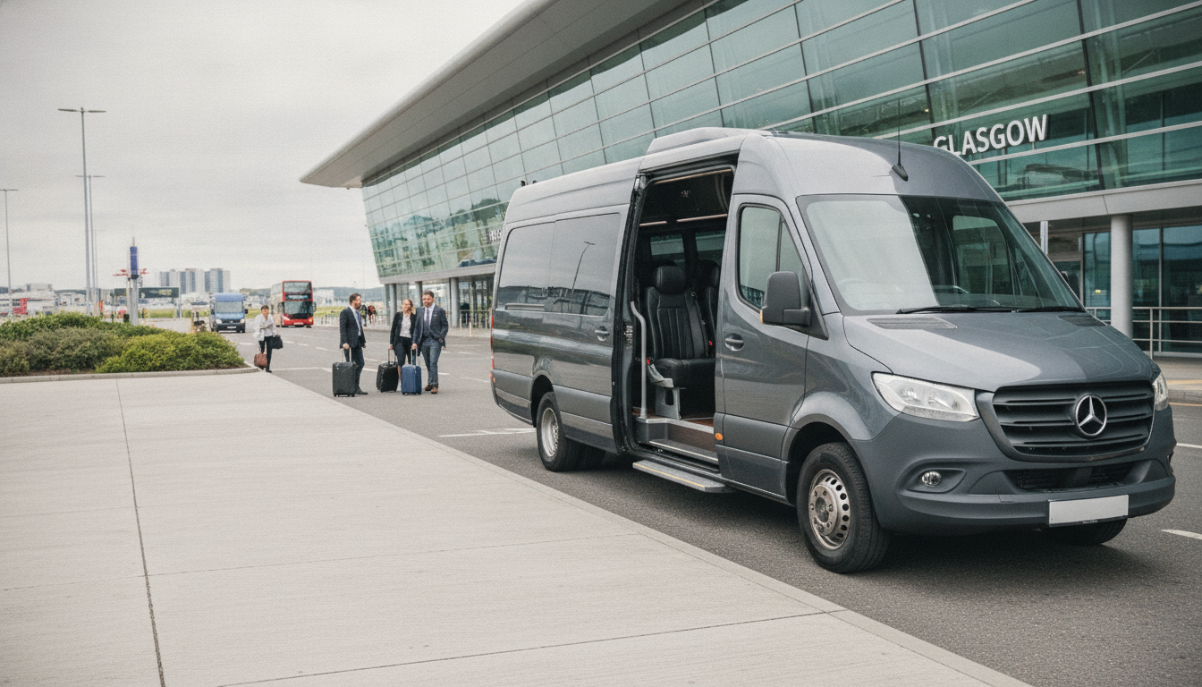 Group Travel Etiquette for a Comfortable Glasgow Airport Journey. — executive minibus meeting a group at Glasgow Airport